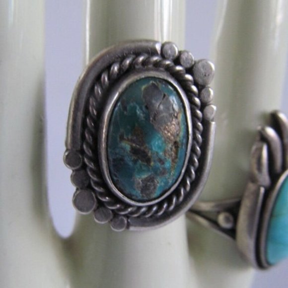 Vintage Turquoise Sterling Silver Ring Size 7 Copper Turquoise Ring Navajo - Picture 2 of 4